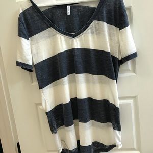Z Supply Navy and White Venice Stripe Vneck Tee
